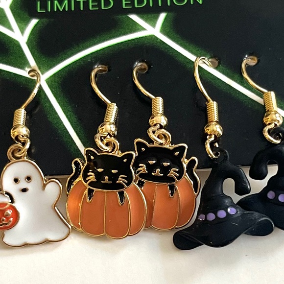 🏷️🎉LE🎉 ghost cat pumpkin witch dangling halloween earrings set of 3 - Picture 6 of 8